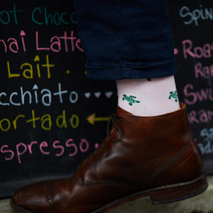 Turtle Socks - Men's Mid Calf - Green on Pink