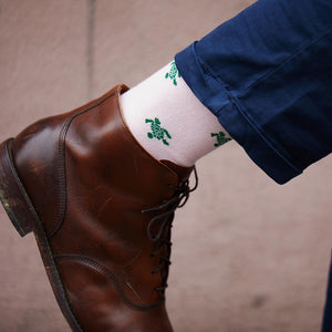 Turtle Socks - Men's Mid Calf - Green on Pink