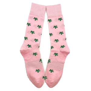 Turtle Socks - Men's Mid Calf - Green on Pink