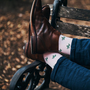 Turtle Socks - Men's Mid Calf - Green on Pink