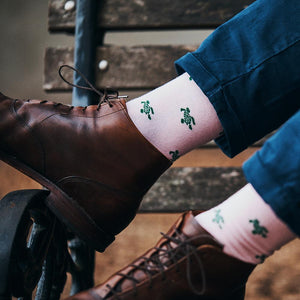 Turtle Socks - Men's Mid Calf - Green on Pink