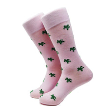 Load image into Gallery viewer, Turtle Socks - Men&#39;s Mid Calf - Green on Pink